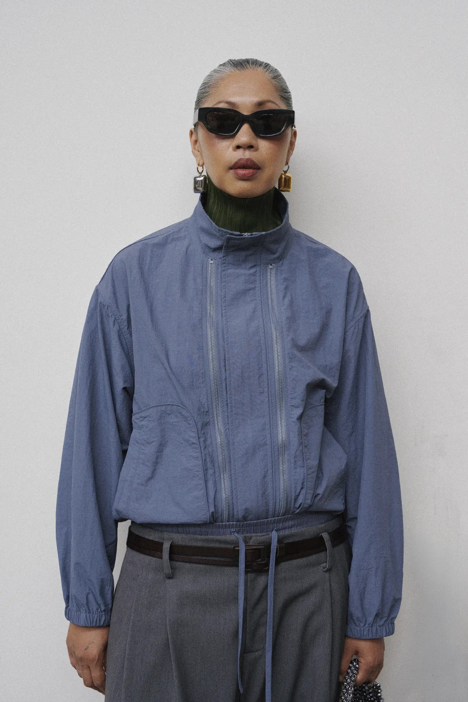 SS27 Exchange — Light Double Zipper Bomber in Powder Blue